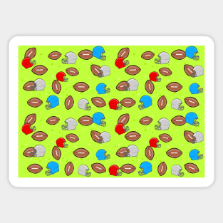 American Football - Helmet & Ball Seamless Pattern - Yellow Green Background Sticker